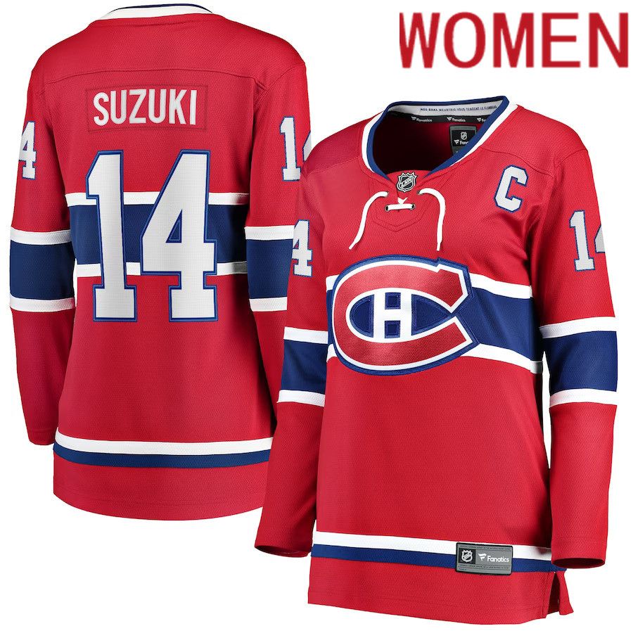 Women Montreal Canadiens 14 Nick Suzuki Fanatics Branded Red Home Captain Patch Breakaway Player NHL Jersey